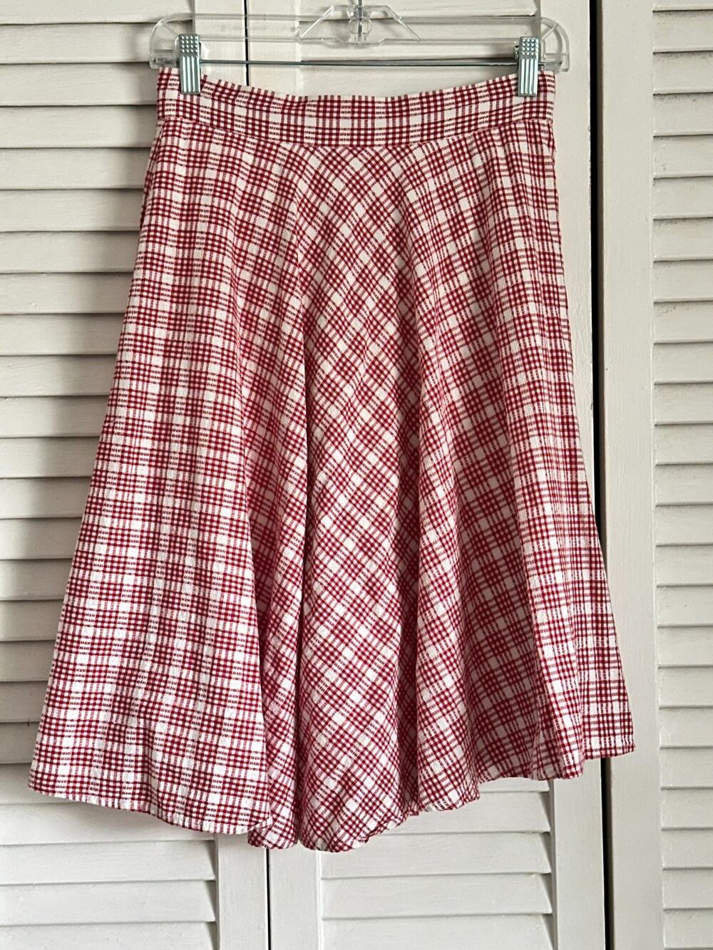Moon Red White Plaid Skirt Small Lined Zip Back Lace Trim Peasant